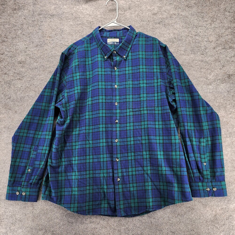 Magellan Shirt Mens XL Button Down Blue Flannel Classic Fit Long Sleeve